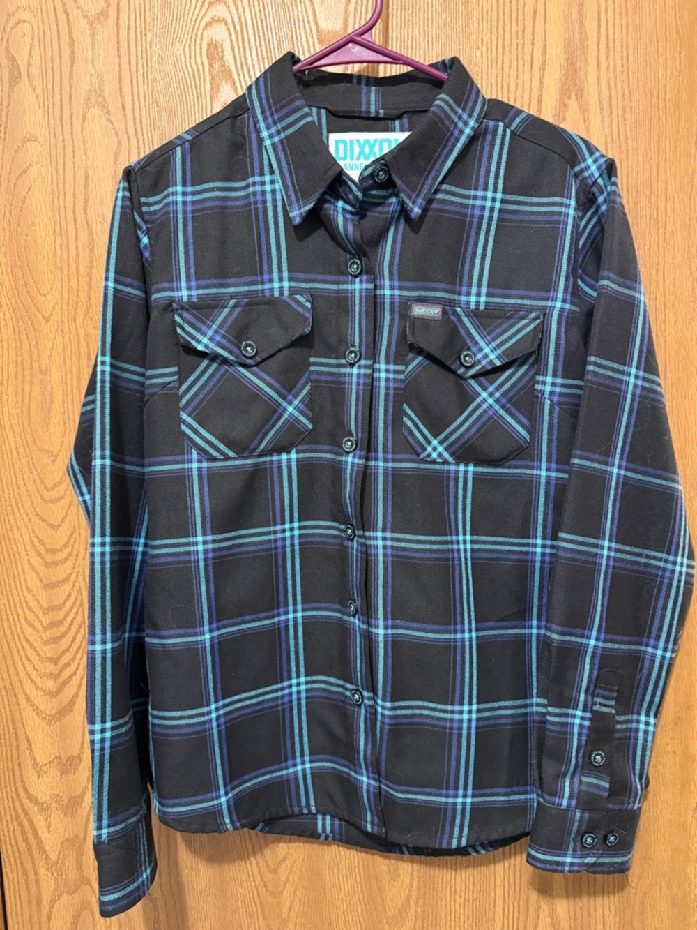 DIXXON “Shreddy” Women’s Black and Teal Plaid Flannel Shirt